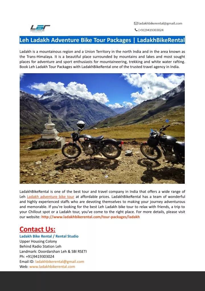 leh ladakh adventure bike tour packages