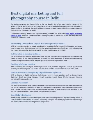 Best digital marketing and full photography course in Delhi