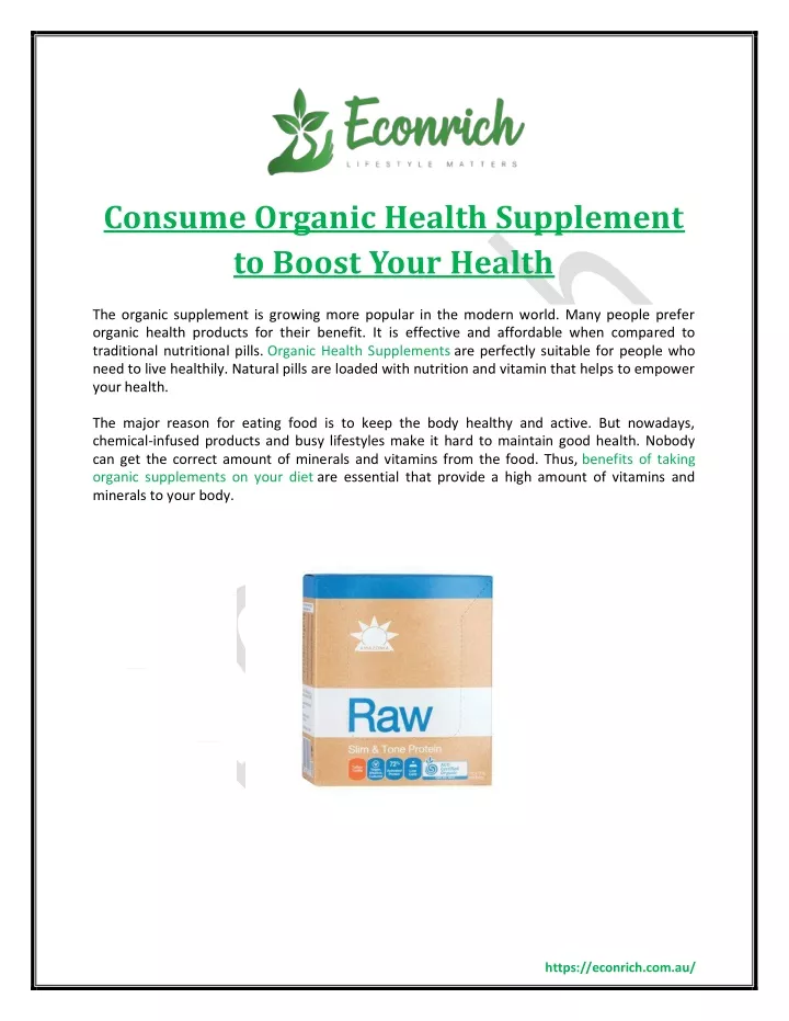 consume organic health supplement to boost your