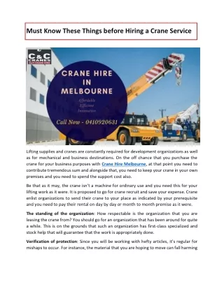 Must Know These Things before Hiring a Crane Service