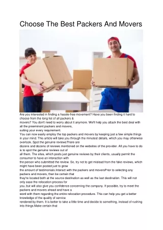 Choose The Best Packers And Movers