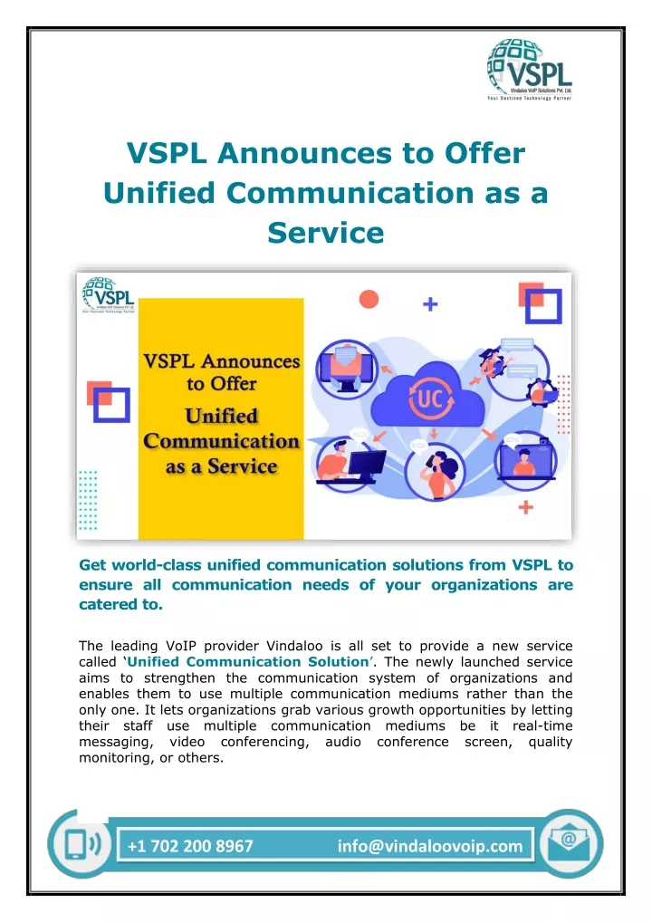 vspl announces to offer unified communication