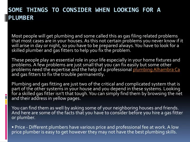 some things to consider when looking for a plumber