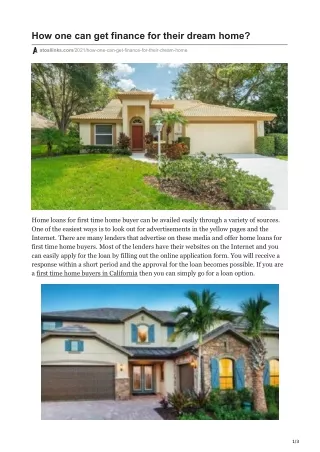 how one can get finance for their dream home