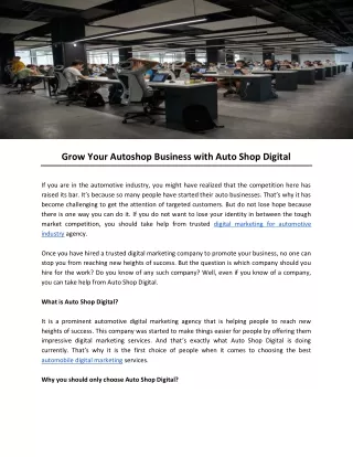 Grow Your Autoshop Business with Auto Shop Digital