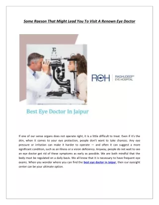 Some Raeson That Might Lead You To Visit A Renown Eye Doctor