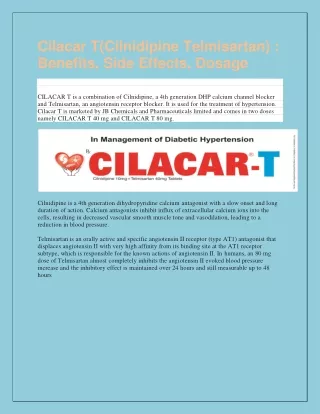 Cilacar T(Cilnidipine Telmisartan) : Benefits, Side Effects, Dosage