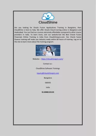 Cloud Training In Bangalore | CloudShine