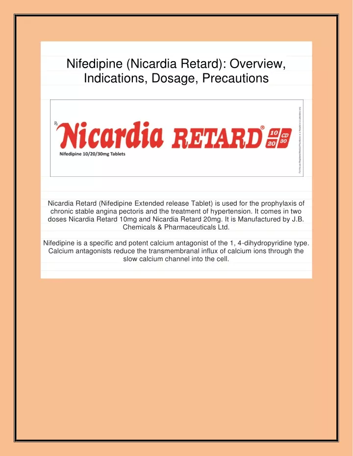 nifedipine nicardia retard overview indications