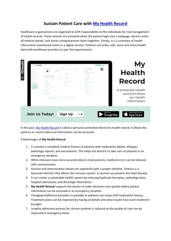 sustain patient care with my health record