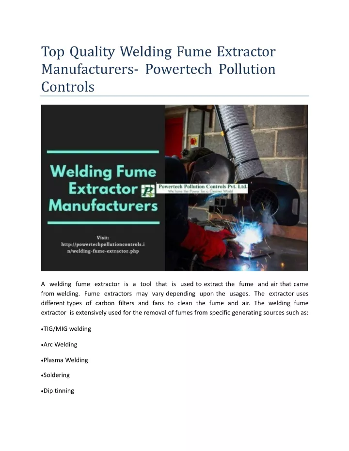 top quality welding fume extractor manufacturers