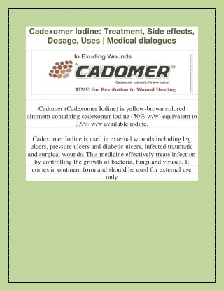 Cadexomer Iodine: Treatment, Side effects, Dosage, Uses | Medical dialogues
