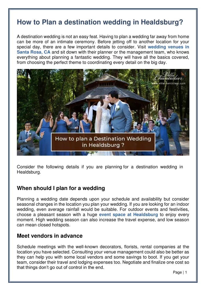 how to plan a destination wedding in healdsburg