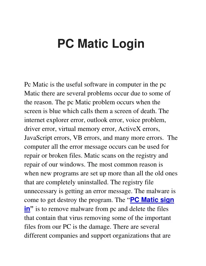 pc matic login