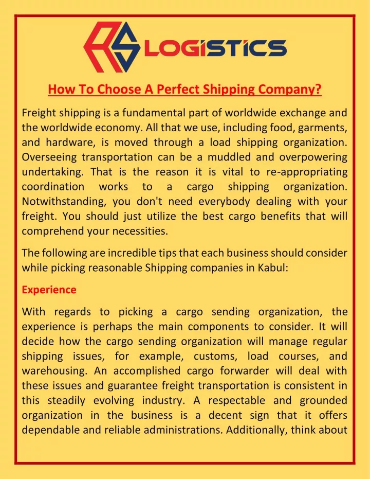 how to choose a perfect shipping company