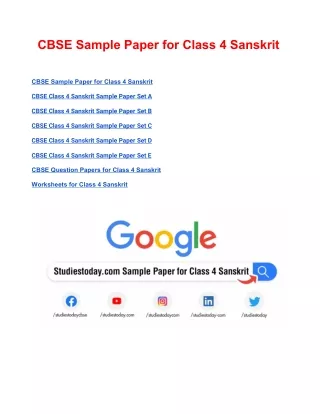 cbse sample paper for class 4 sanskrit