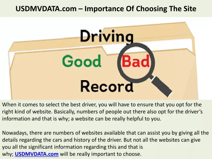 usdmvdata com importance of choosing the site