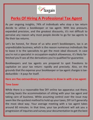 Perks Of Hiring A Professional Tax Agent