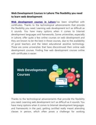 Web Development Courses in Lahore The flexibility you need to learn web development