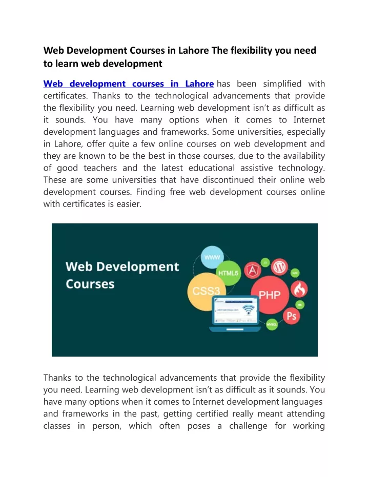 web development courses in lahore the flexibility
