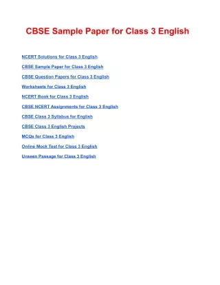 cbse sample paper for class 3 english