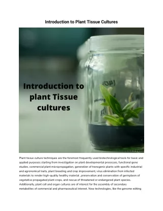 Introduction to Plant Tissue Cultures