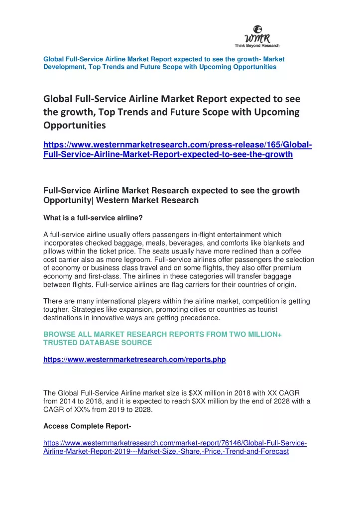 global full service airline market report