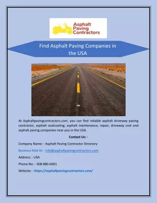 Find Asphalt Paving Companies in the USA