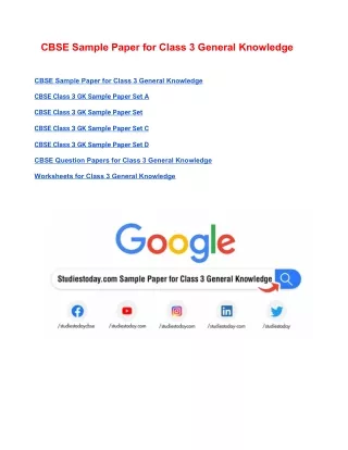 cbse sample paper for class 3 general knowledge