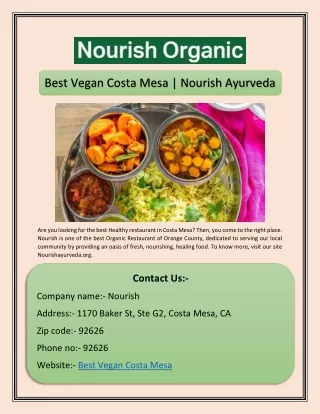 Best Vegan Costa Mesa | Nourish Ayurveda