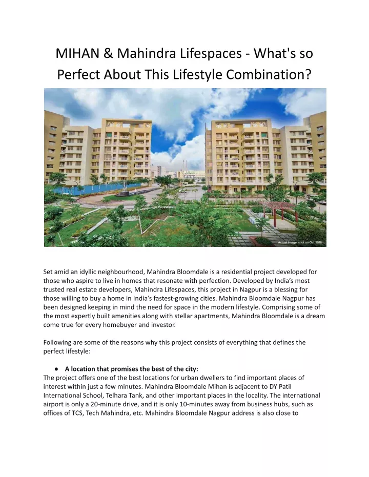 mihan mahindra lifespaces what s so perfect about