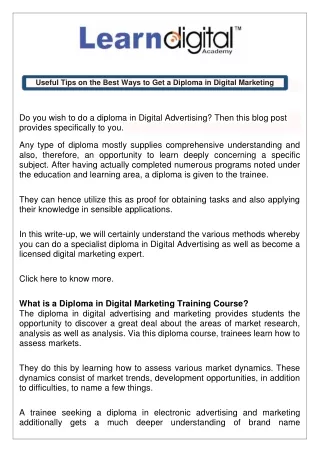 Useful Tips on the Best Ways to Get a Diploma in Digital Marketing