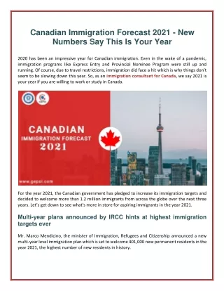 canadian immigration forecast 2021 new numbers