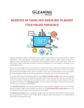 Benefits Of Using SEO Agencies To Boost Your Online Presence