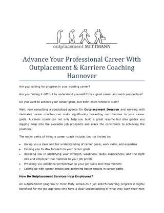 Professional Career With Outplacement Services in Hannover