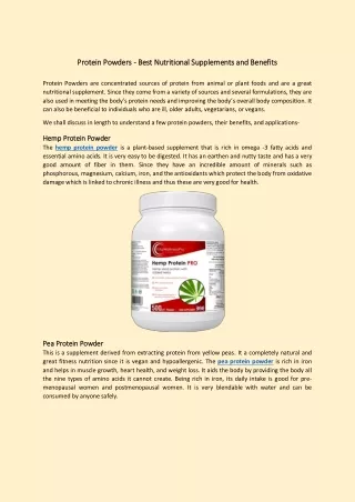 Protein Powders - Best Nutritional Supplements and Benefits