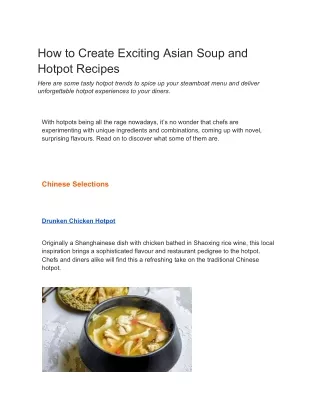 How to Create Exciting Asian Soup and Hotpot Recipes