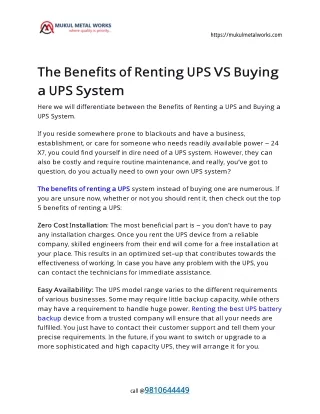 Benefits of Renting UPS VS Buying a UPS System