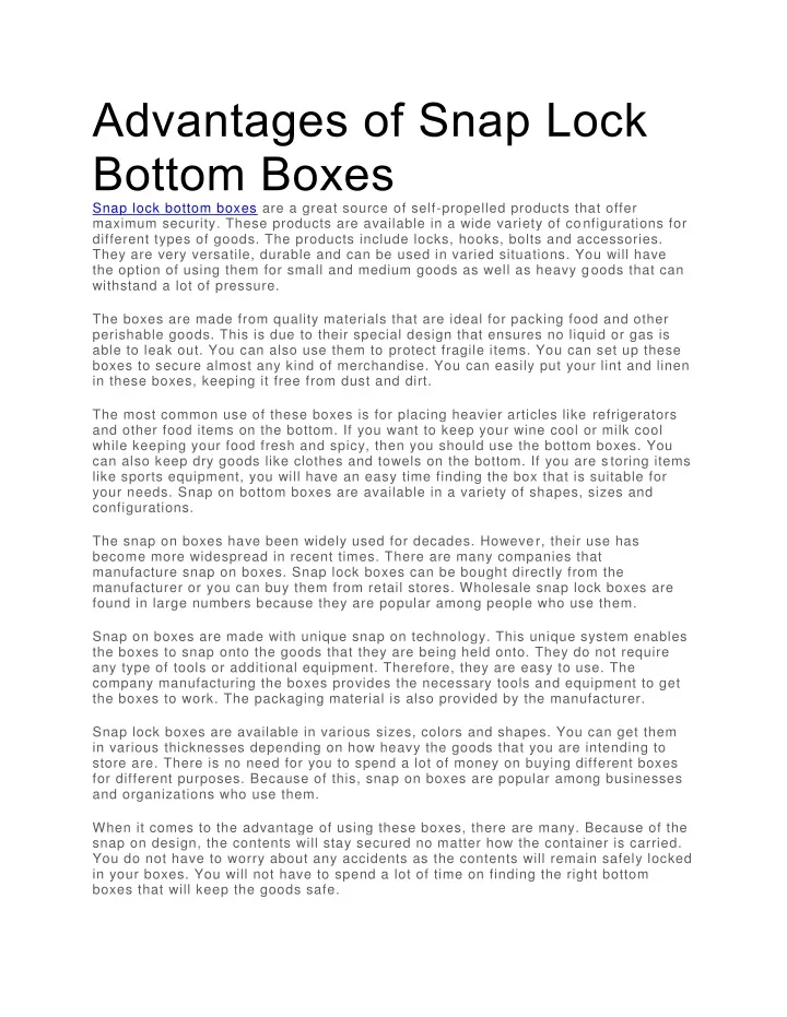 advantages of snap lock bottom boxes snap lock