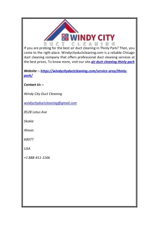 Top Air Duct Cleaning Thinly Park | Windy City