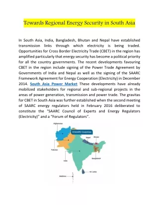 Towards Regional Energy Security in South Asia