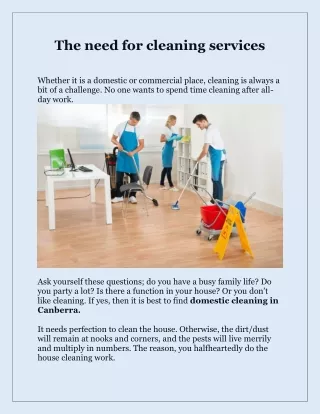 the need for cleaning services