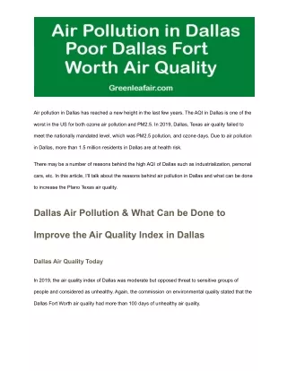Air Pollution in Dallas