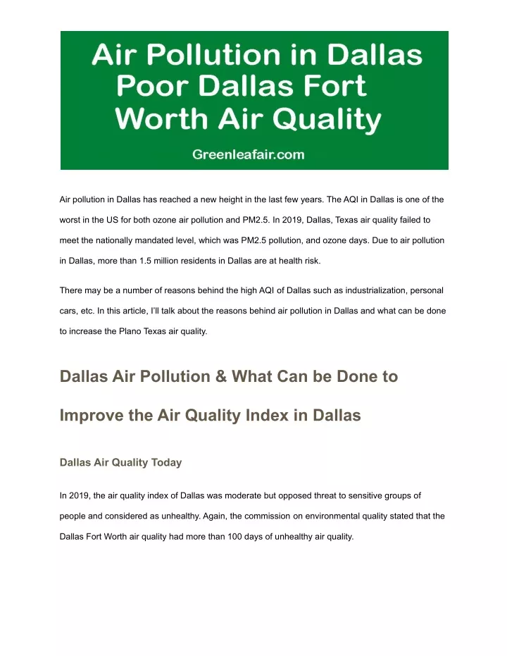 air pollution in dallas has reached a new height