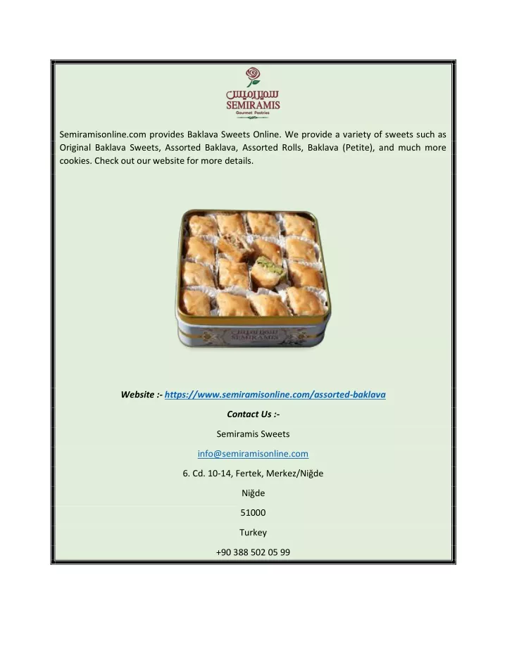 semiramisonline com provides baklava sweets