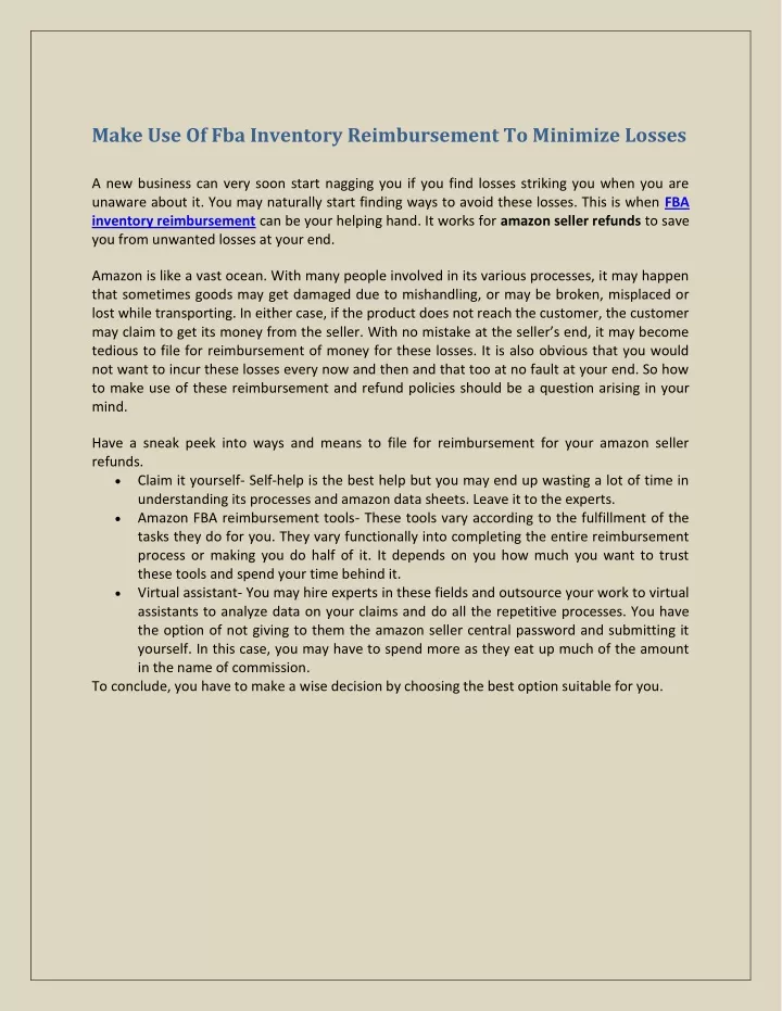 make use of fba inventory reimbursement