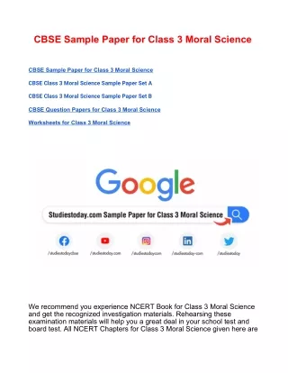 cbse sample paper for class 3 moral science