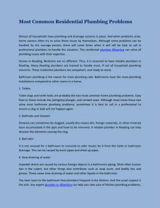 most common residential plumbing problems