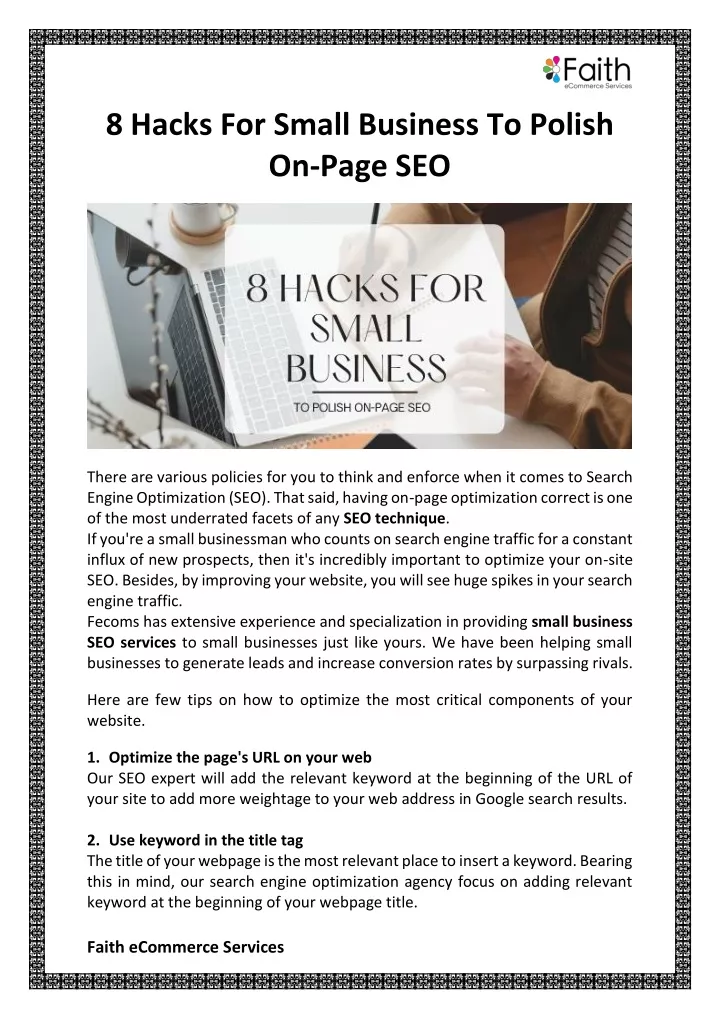 8 hacks for small business to polish on page seo