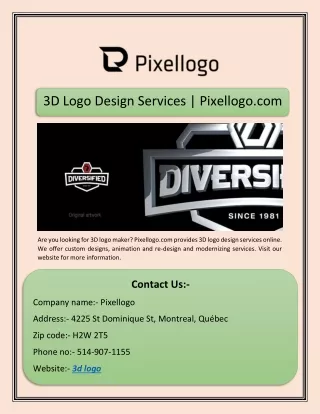3D Logo Design Services | Pixellogo.com